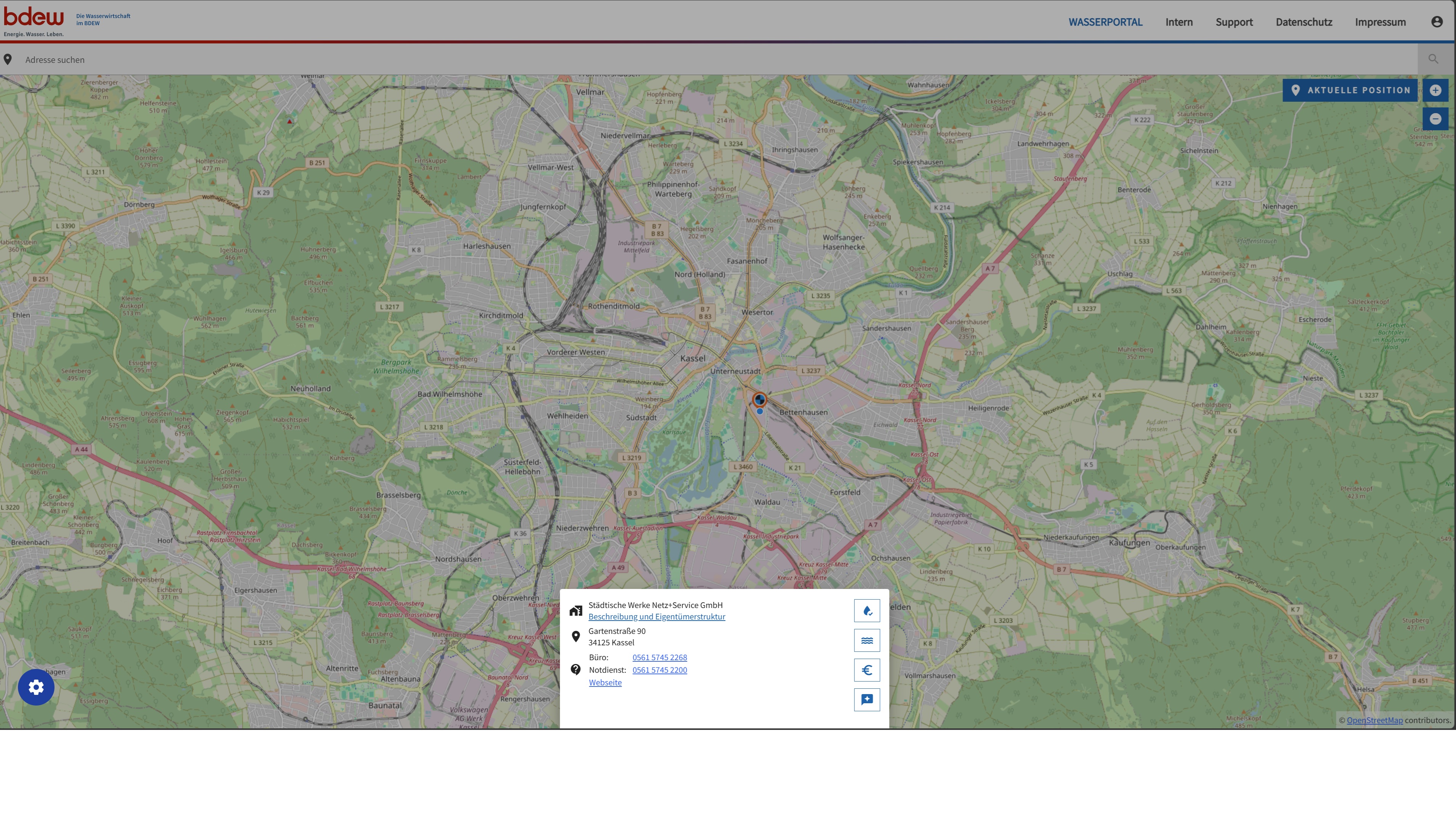 Screenshot der Website wasserportal.info vom BDEW